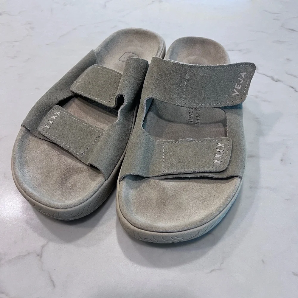Veja Suede Slide‎ Sandals Taupe Beige Adjustable Straps Mens 11 US 42 EU Brazil